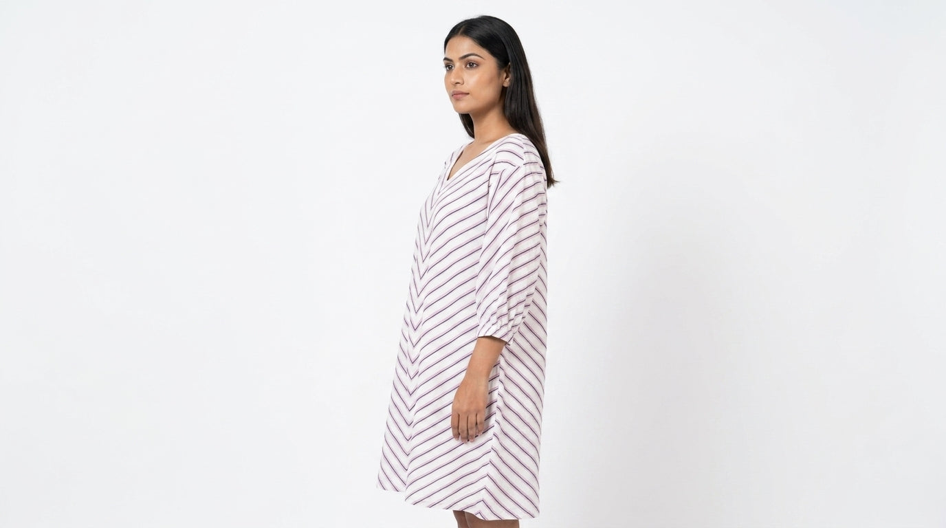 Women's White Striped Relaxed Fit Kurti