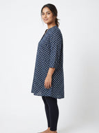 Women's Dark Blue Floral Printed Relaxed Fit Tunic Top