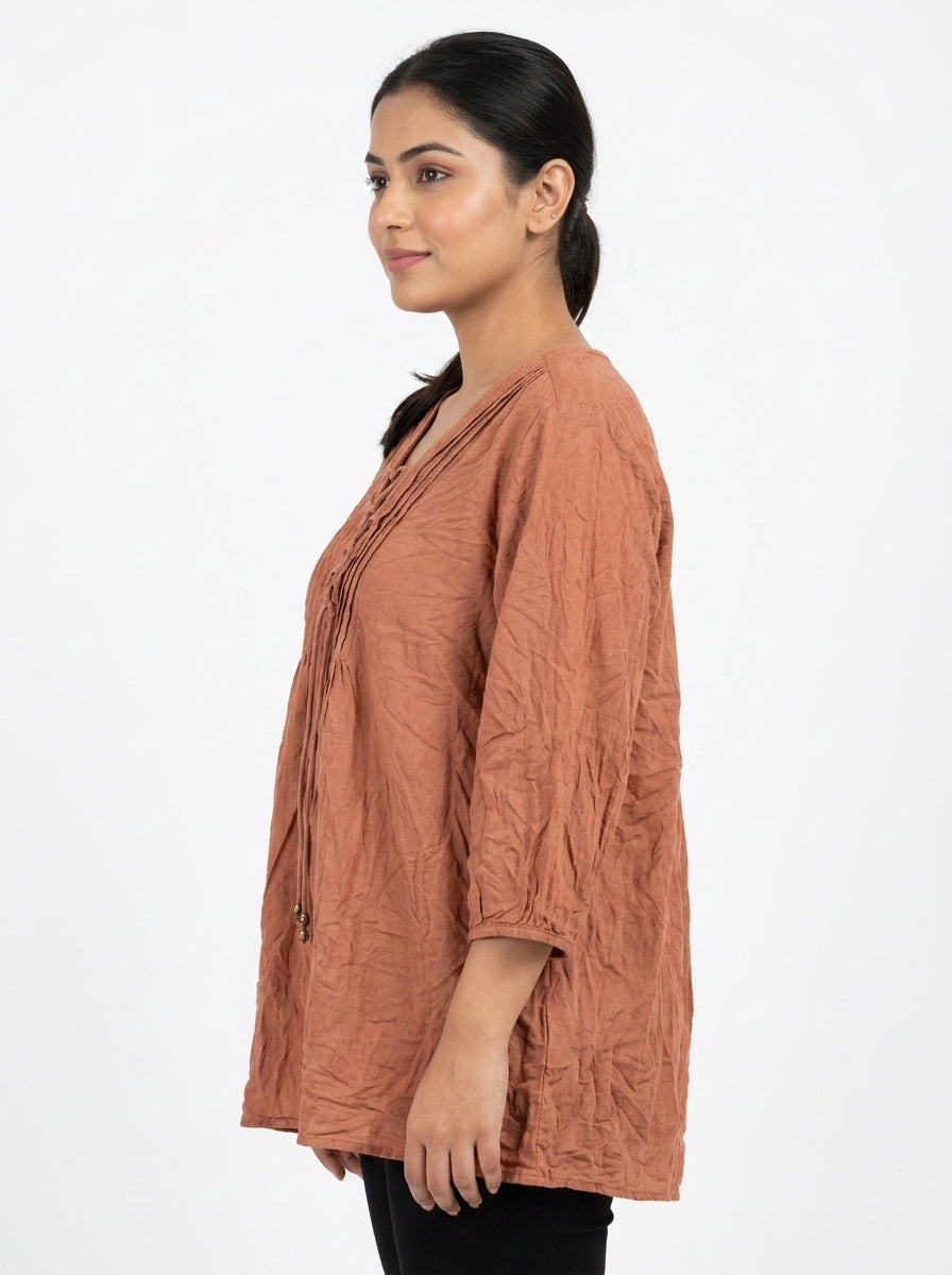 Women's Rust Relaxed Fit V-Neck Tunic Top