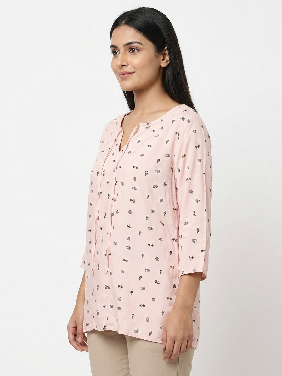 Pink Printed Relaxed Fit Tunic Top