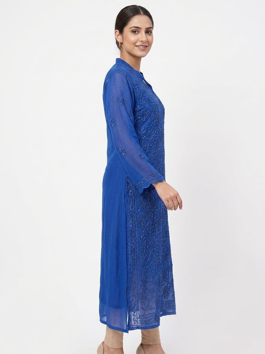 Blue Embellished Viscose Kurti