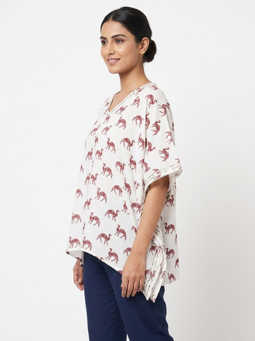 White Animal Print Kaftan Top