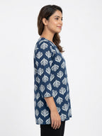 Women's Navy Blue Printed Cotton Kurti