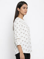 White Floral Print Top with Lace Details