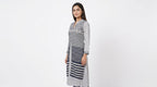 Light Grey & Navy Striped Ethnic Printed Kurti
