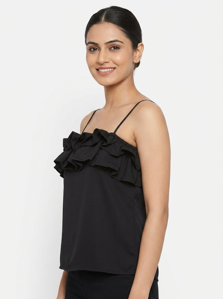 Women's Black Ruffled Cami Top
