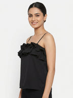 Women's Black Ruffled Cami Top