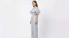 Women's Light Grey Ruffled Off-Shoulder Jumpsuit