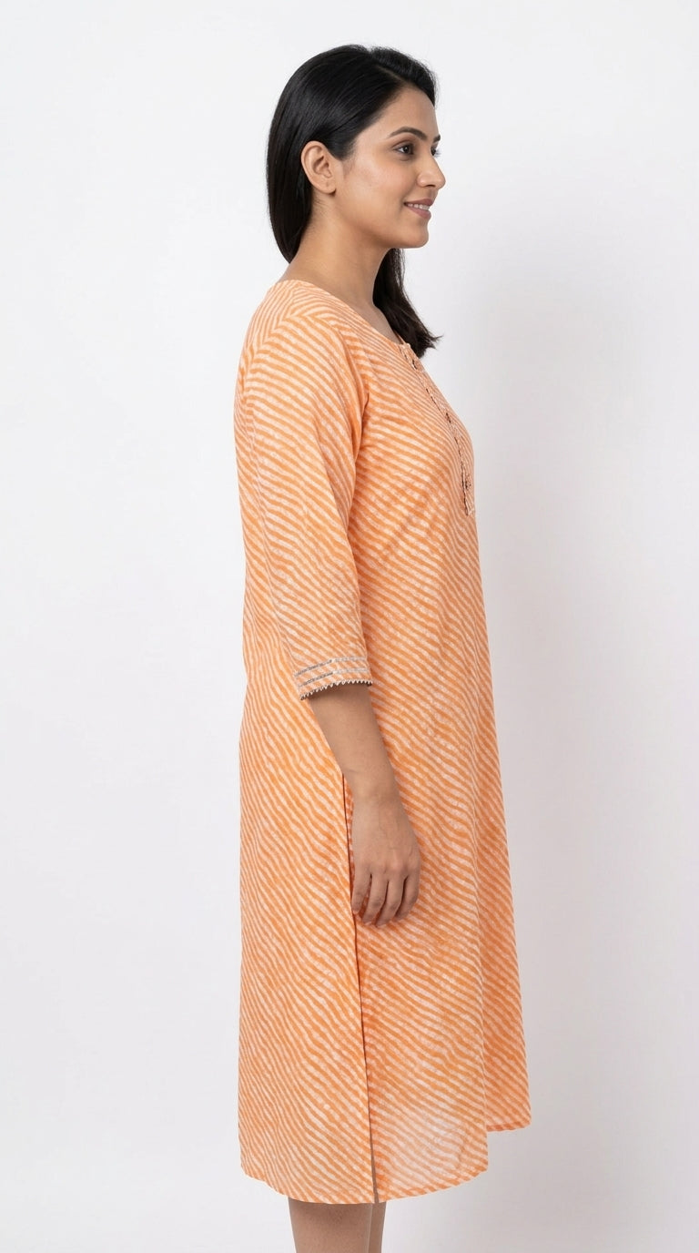 Orange and White Striped Rayon Kurti
