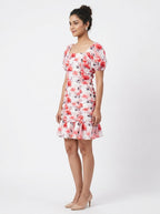 Women's Multi Floral Print Ruched Mini Dress