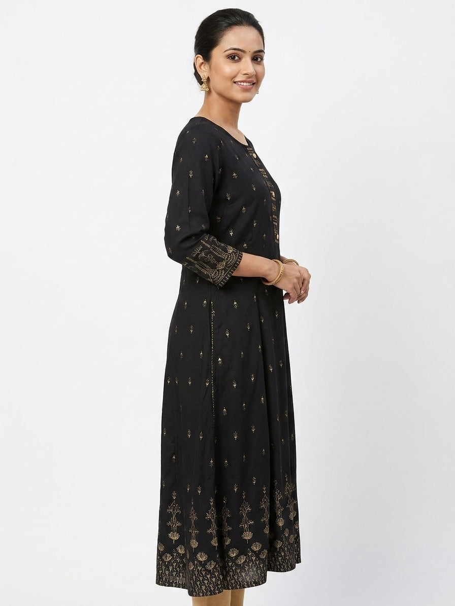 Black Embellished Rayon Kurti