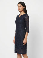 Navy Floral Lace Regular Fit Dress