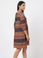 Women's Navy Ethnic Print Relaxed Fit Maxi Dress