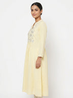 Cream Embellished Flared Kurti