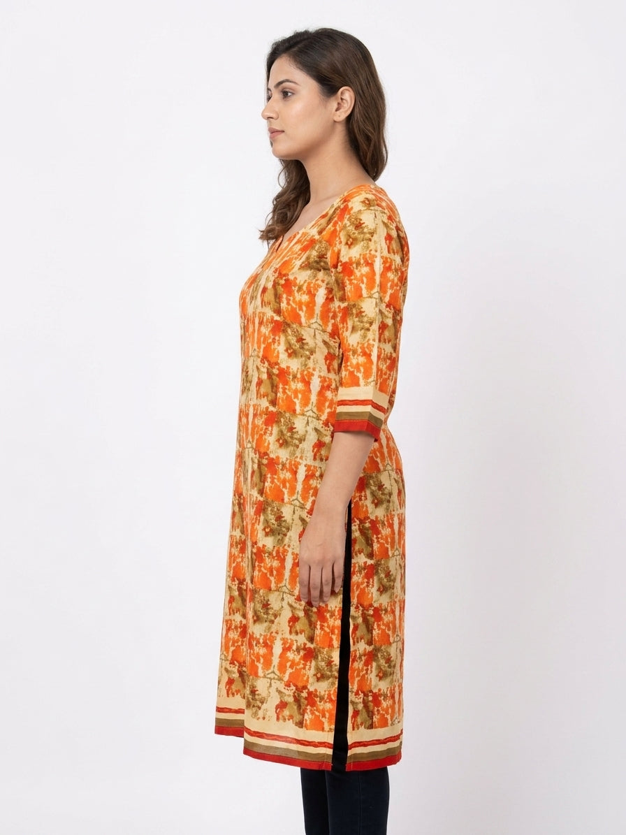 Multi-Color Abstract Print Rayon Kurti