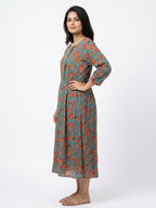 Teal Floral Printed Relaxed Fit Dress