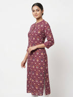 Women's Wine Ethnic Print Rayon Kurti