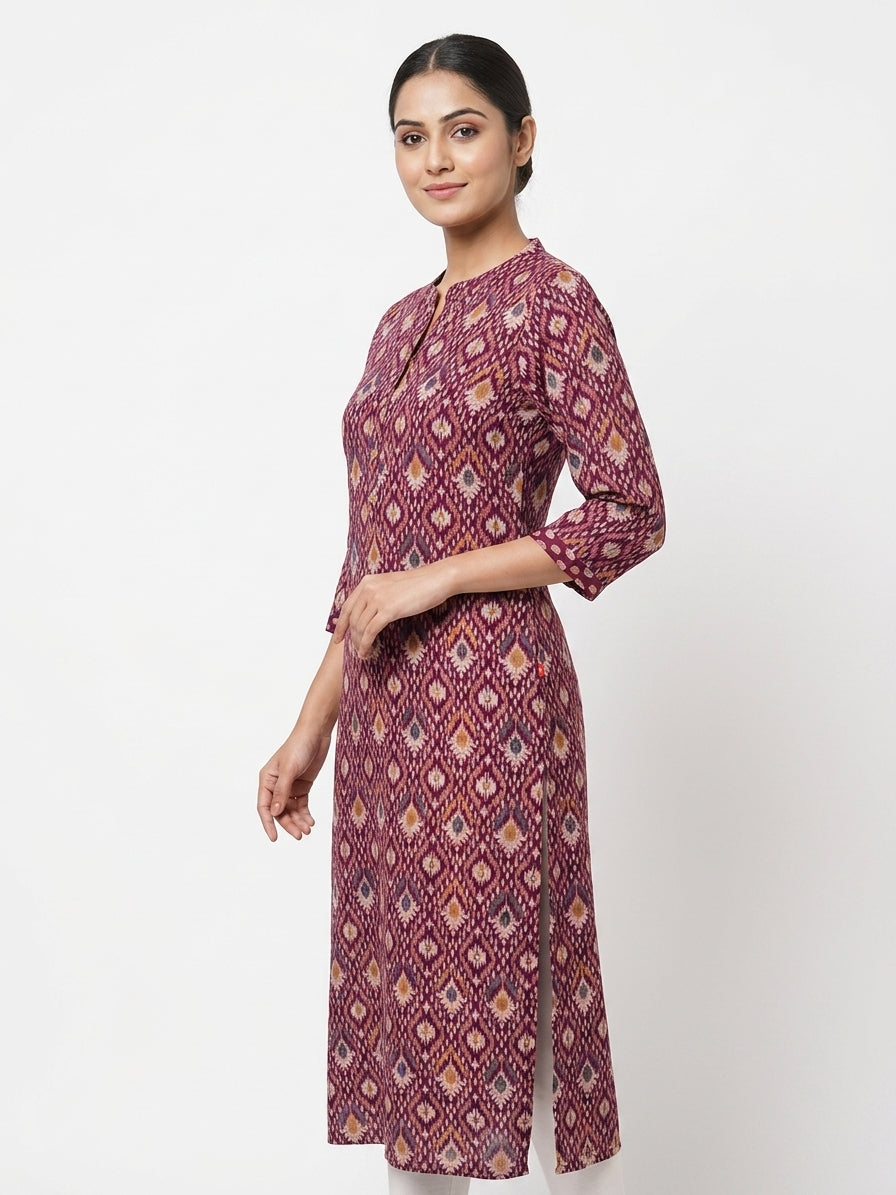 Women's Wine Ethnic Print Rayon Kurti