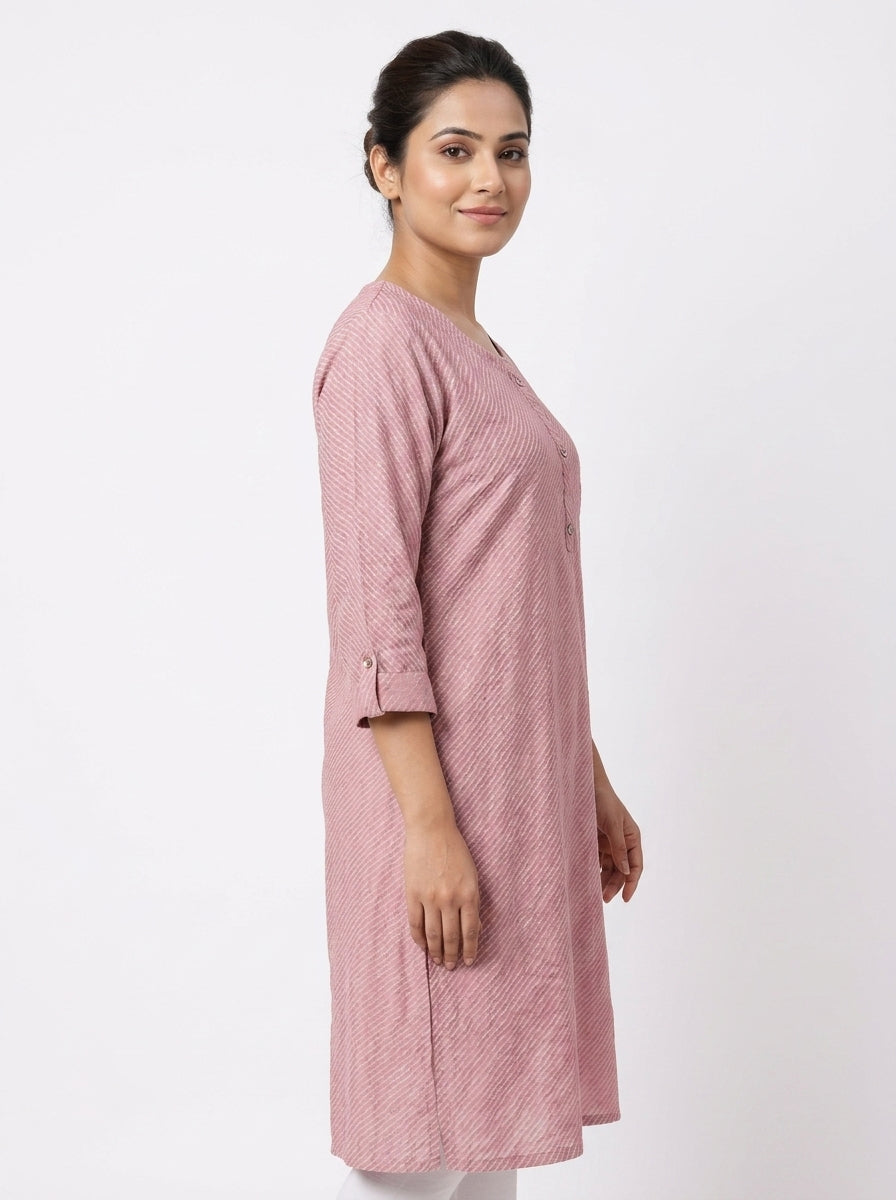 Pink Self Design Regular Fit Kurti
