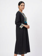 Black Ethnic Print Straight Kurti