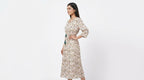 Off White Floral Printed Relaxed Fit Midi Kurti