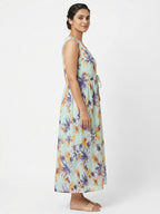 Multi-Color Floral Print V-Neck Midi Dress