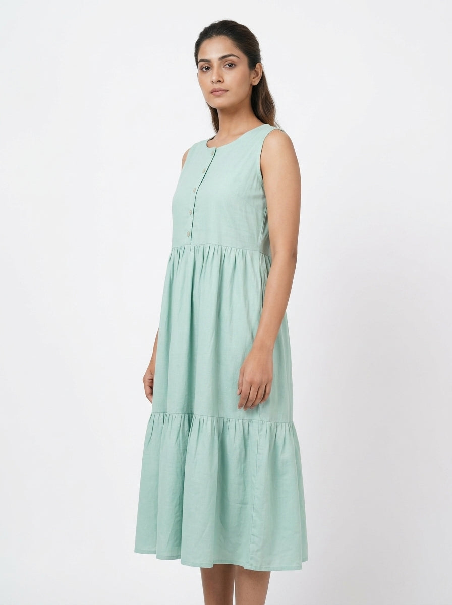 Mint Green Sleeveless Tiered Casual Dress