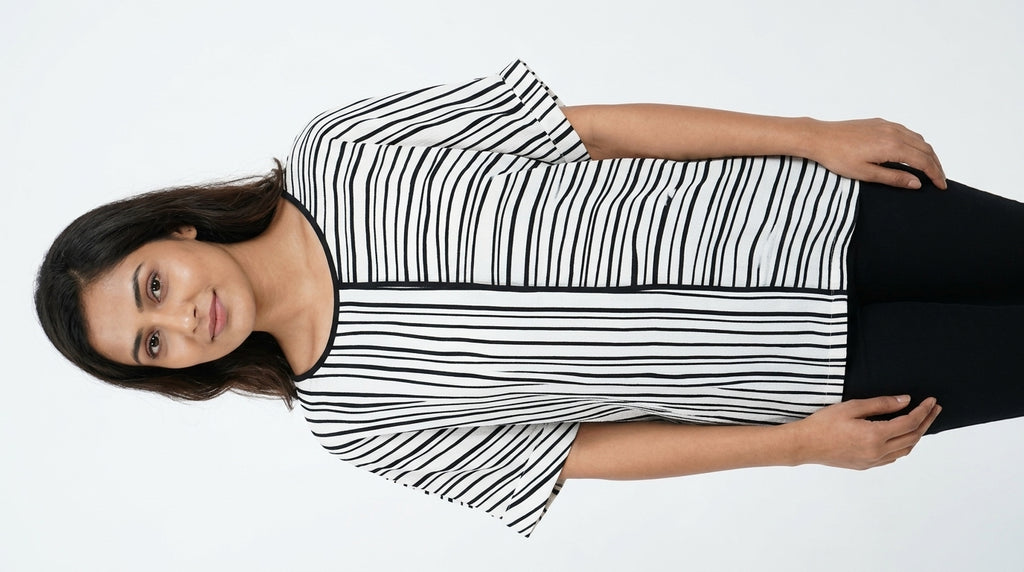 Black and White Striped Relaxed Fit Top