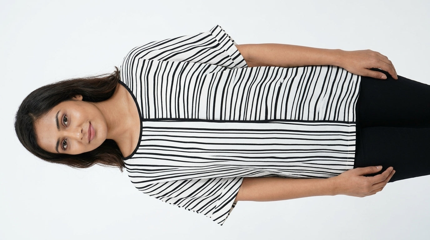 Black and White Striped Relaxed Fit Top