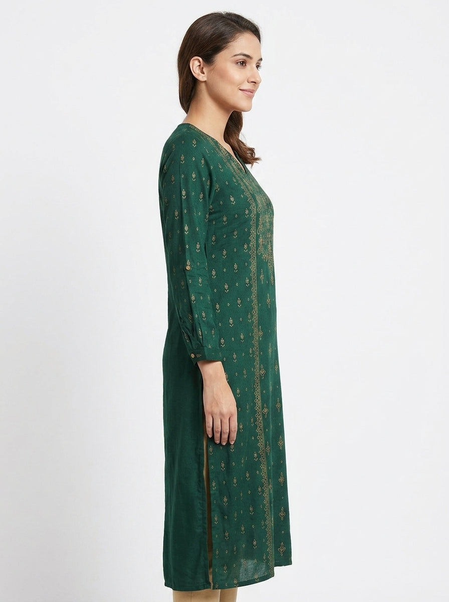 Women's Dark Green Ethnic Printed Kurti