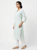 Sky Blue Embroidered Cotton Kurti