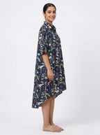 Navy Blue Floral Printed Relaxed Fit Dress