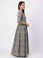 Grey Ethnic Print Flared Kurti