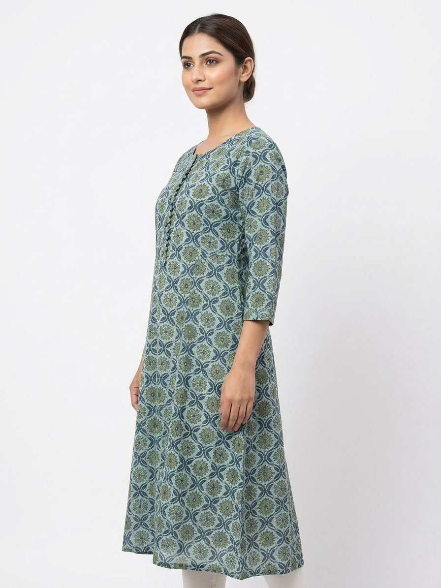 Multi-Color Ethnic Print Cotton Kurti