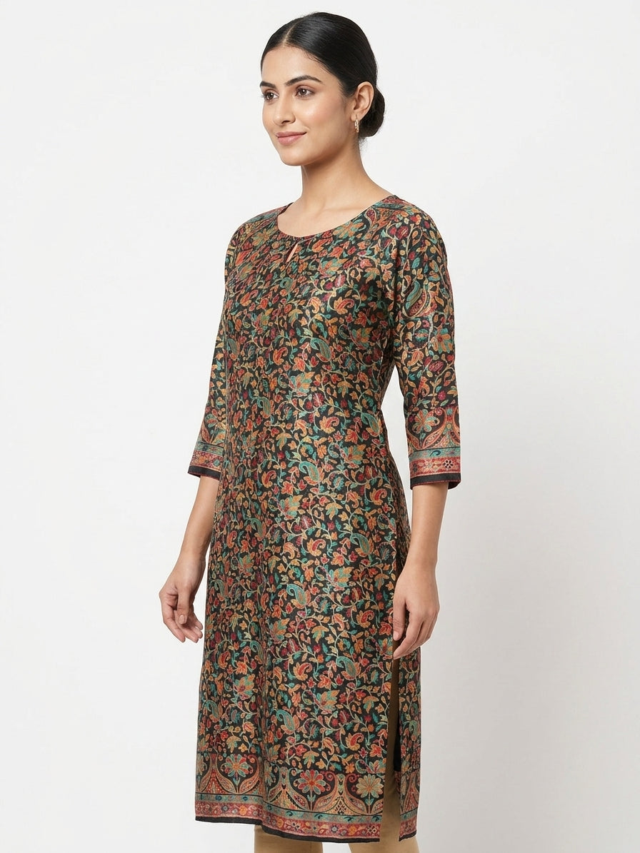 Multi-colored Ethnic Print Straight Kurti