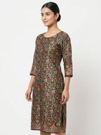 Multi-colored Ethnic Print Straight Kurti