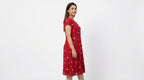 Red Printed Rayon Casual Dress
