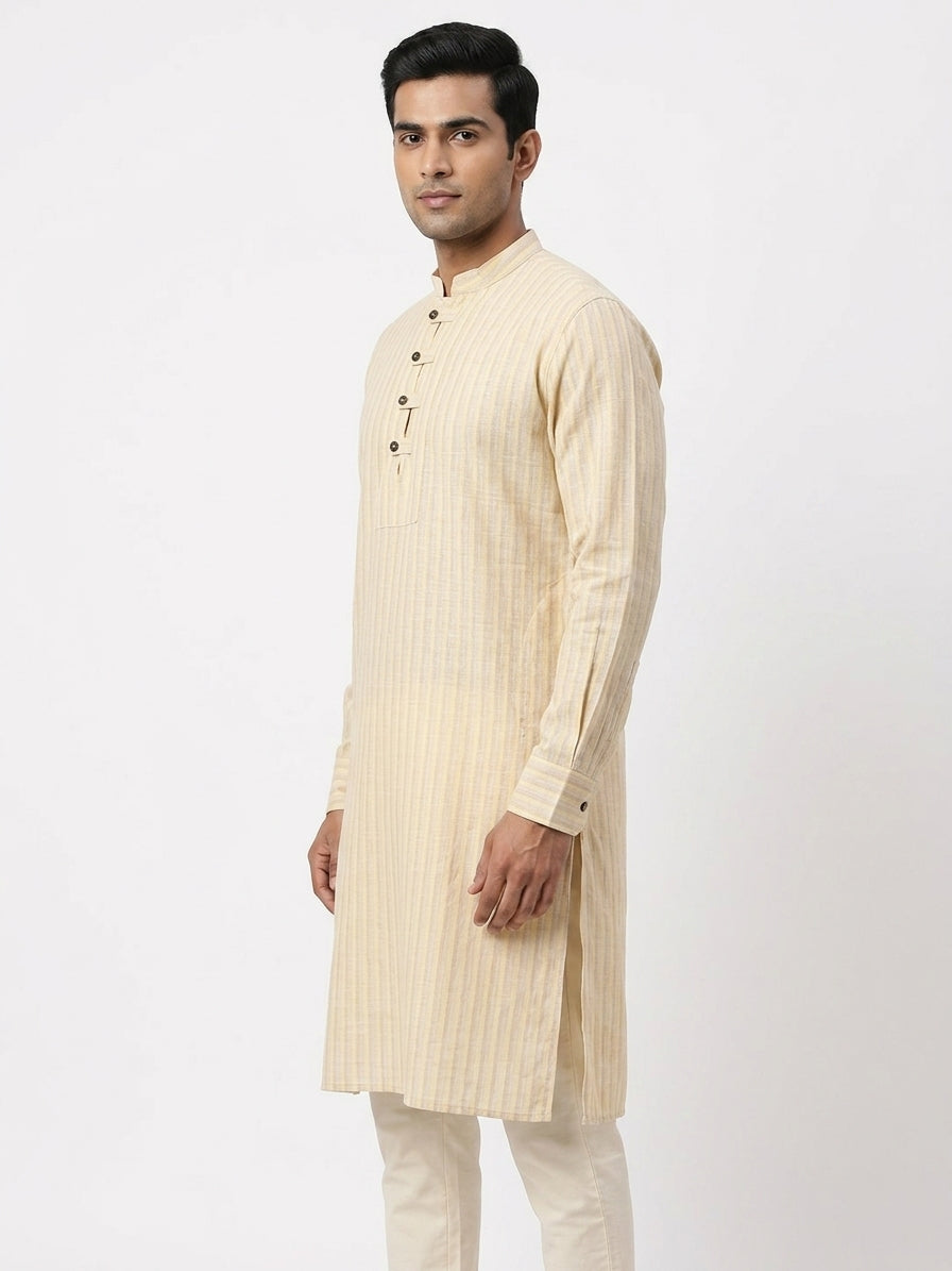 Light Beige Striped Regular Fit Kurta