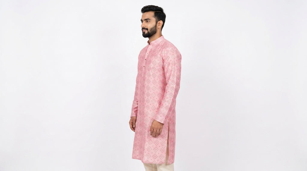 Pink Polka Dot Silk Kurta