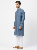 Fabindia Blue Self Design Silk Blend Kurta