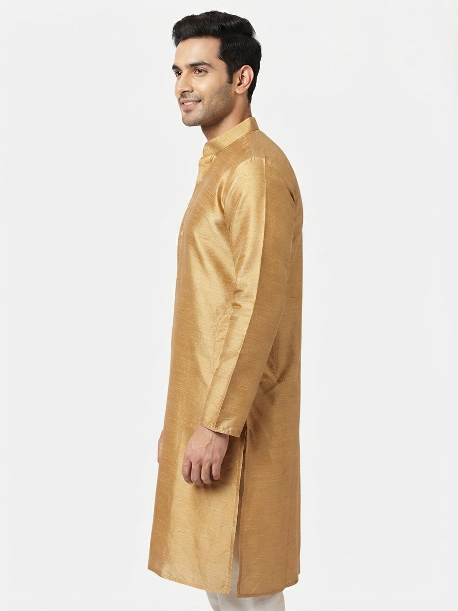 Men's Gold Textured Silk Kurta