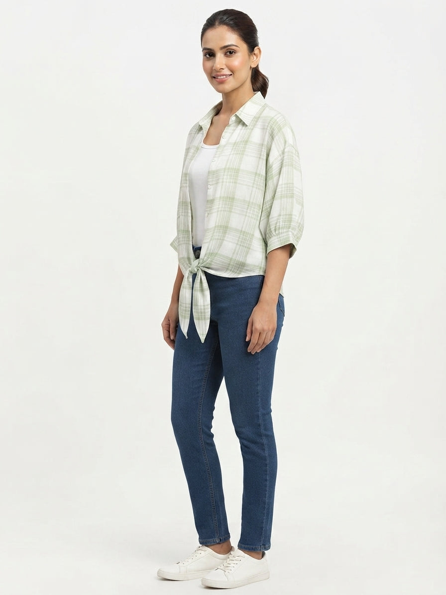 Light Green Plaid Relaxed Fit Casual Shirt