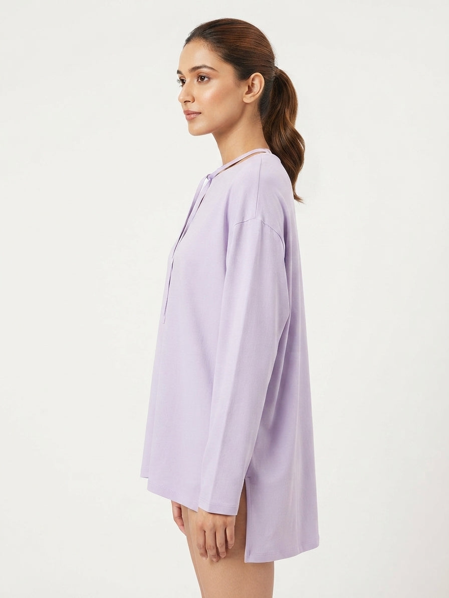 Women's Lavender Oversized Solid Casual Top