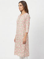 Cream Floral Print Straight Kurti