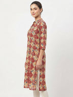 Women's Maroon and Beige Ethnic Print Kurti