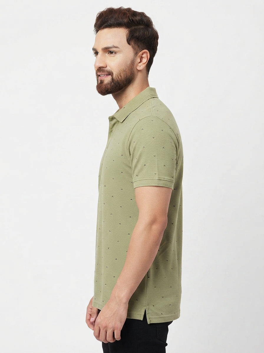 Olive Self-Design Polo T-Shirt