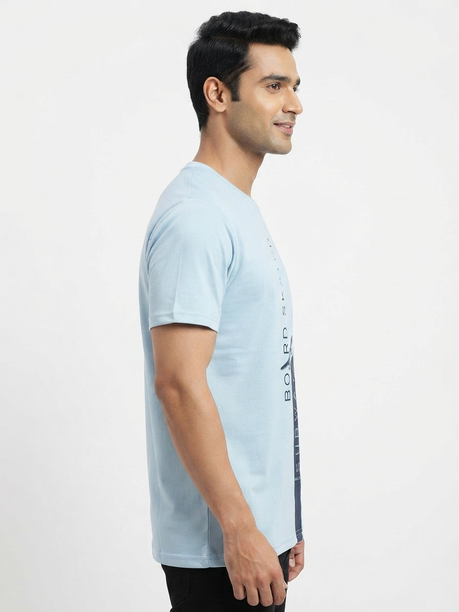 Light Blue Graphic Print Round Neck T-Shirt