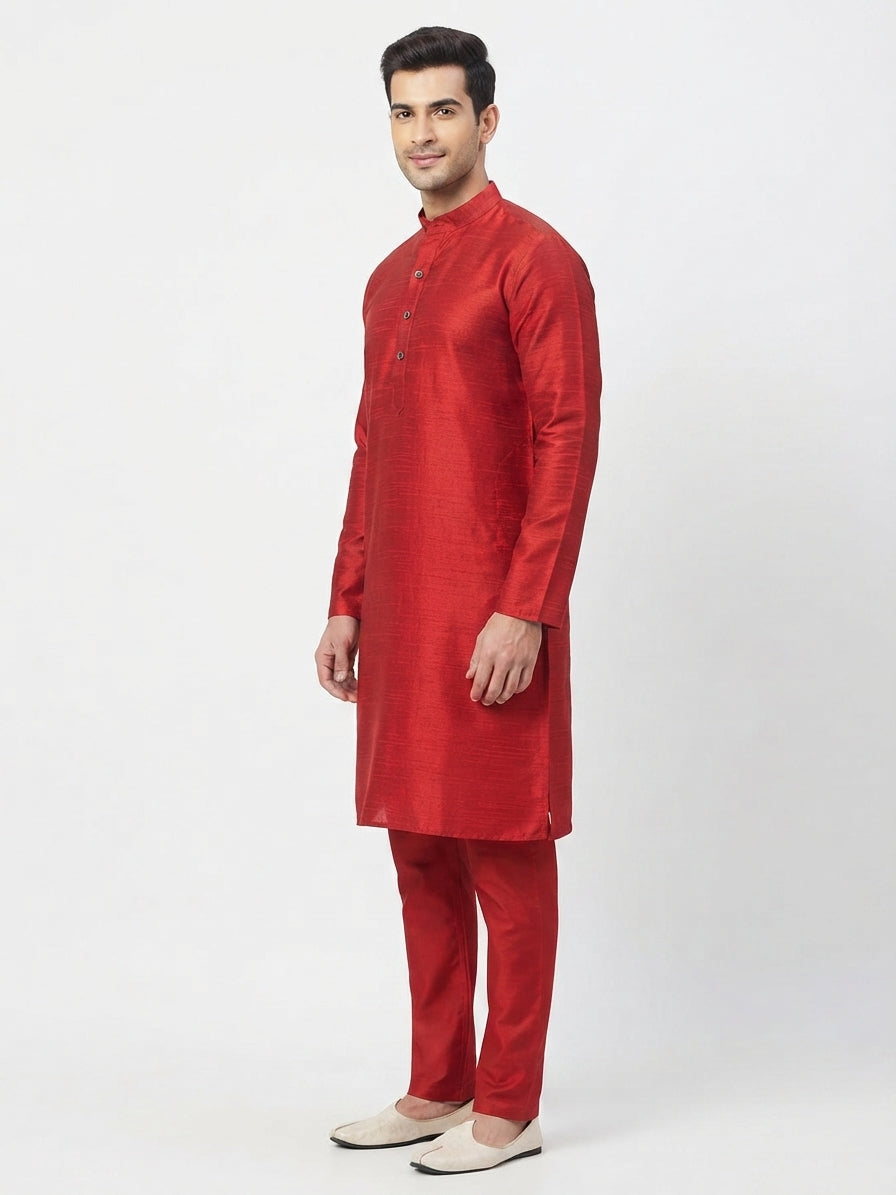 Red Solid Regular Fit Kurta Set
