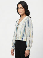 Abstract Print Multi-Color Top with Crochet Details