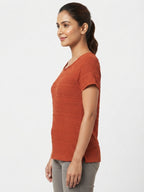 Rust Self-Design Knit Regular Fit Top